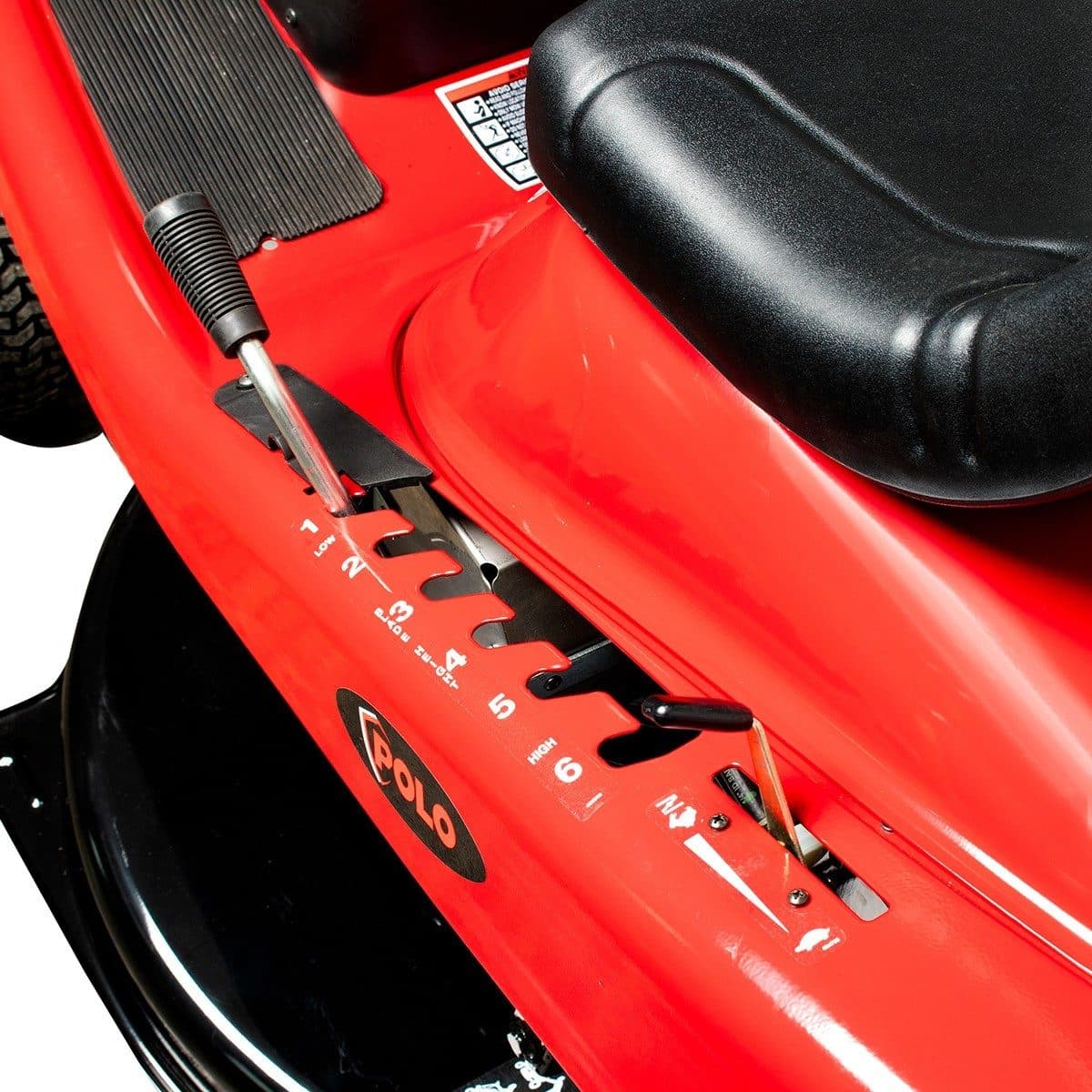 POLO รถตัดหญ้านั่งขับ 30 นิ้ว เครื่องยนต์ 12.5 แรงม้า ความจุกระบอกสูบ 344 ซีซี รุ่น 30HB125 ถังน้ำมัน 4.2 ลิตร ความสูงในการตัดหญ้า 20 - 90 ม