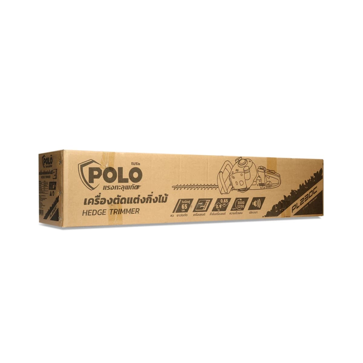 POLO เครื่องตัดแต่งกิ่งไม้ 2 จังหวะ กำลัง 0.65 กิโลวัตต์ (0.9 แรงม้า) ใบตัดคู่ 650 มม. รุ่น PL230C ความจุถังน้ำมัน 0.6 ลิตร ความจุของกระบอกส