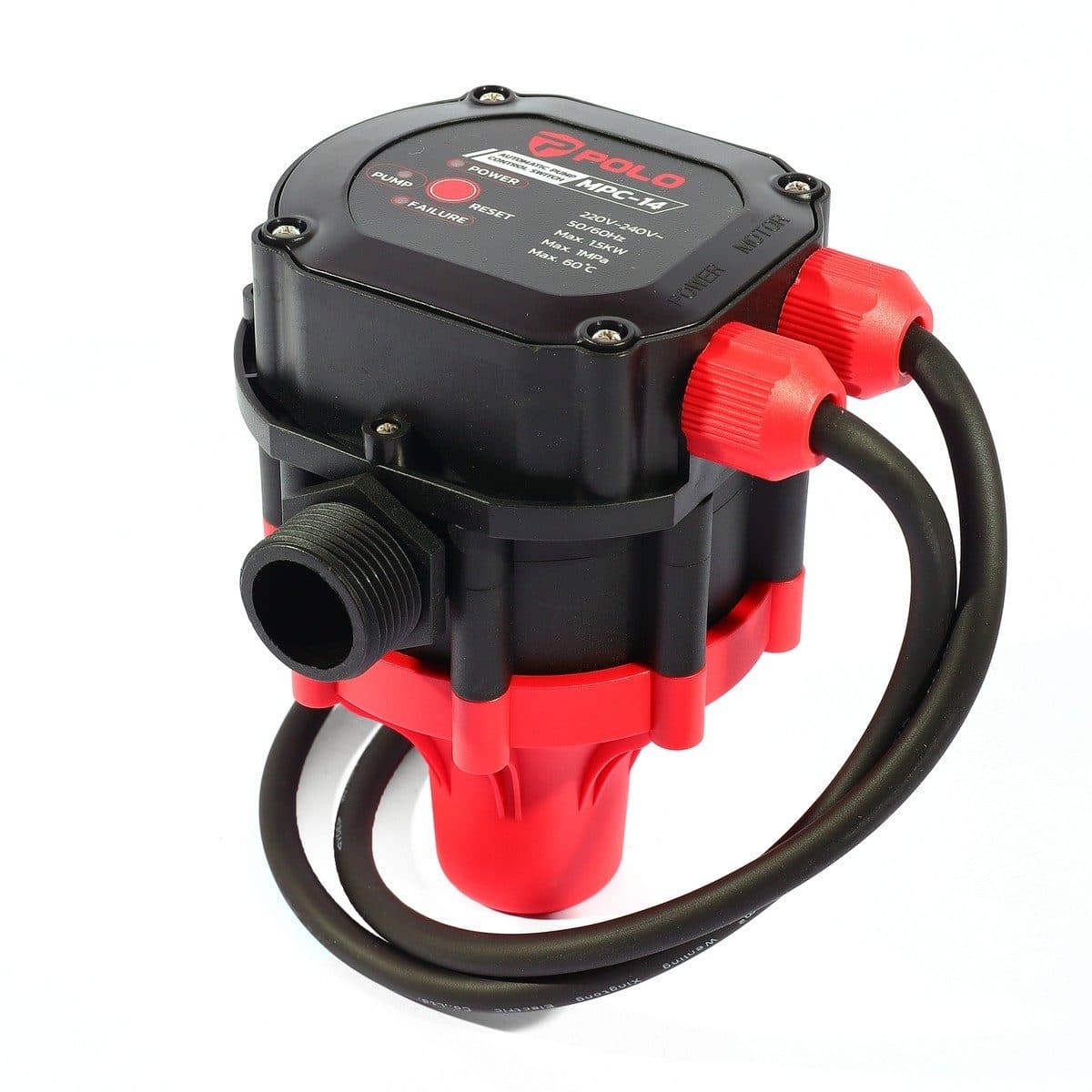 POLO สวิตช์ควบคุมปั๊มน้ำอัตโนมัติ 1.5 กิโลวัตต์ แรงดันลมสูงสุด 10 บาร์ รุ่น MPC-14 ปรับแรงดันได้ พร้อมระบบ Smart Control สายไฟยาว 50 ซม. พร้
