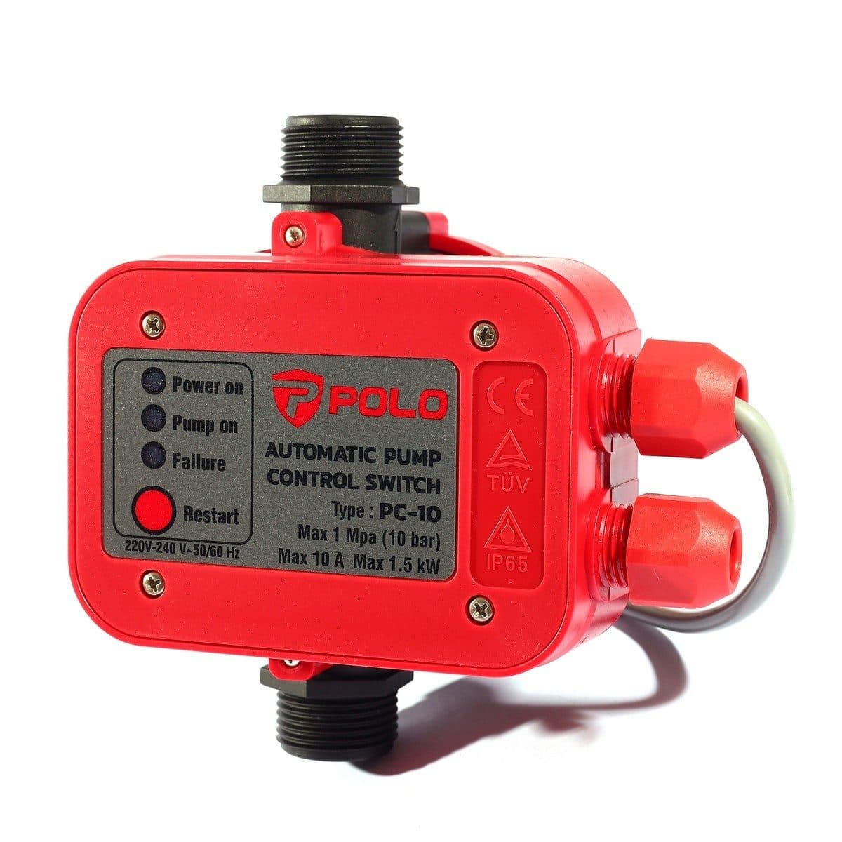 POLO สวิทช์ปั๊มน้ำอัตโนมัติไม่มีเกจ 1100 วัตต์ แรงดัน 1.5 - 10 บาร์ รุ่น PC-10 เกลียวใน 1 นิ้ว อุณหภูมิสูงสุด 40 - 60°C เปลี่ยนปั๊มน้ำธรรมดา