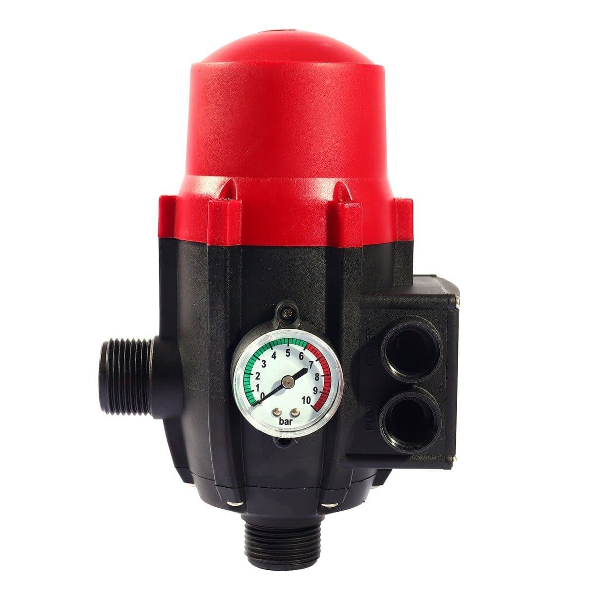 POLO สวิทช์ปั๊มน้ำอัตโนมัติแบบมีเกจ 1100 วัตต์ แรงดัน 10 บาร์ รุ่น PC-13A เกลียวนอก 1 นิ้ว อุณหภูมิสูงสุด 40 - 60°C เปลี่ยนปั๊มน้ำธรรมดาให้ก