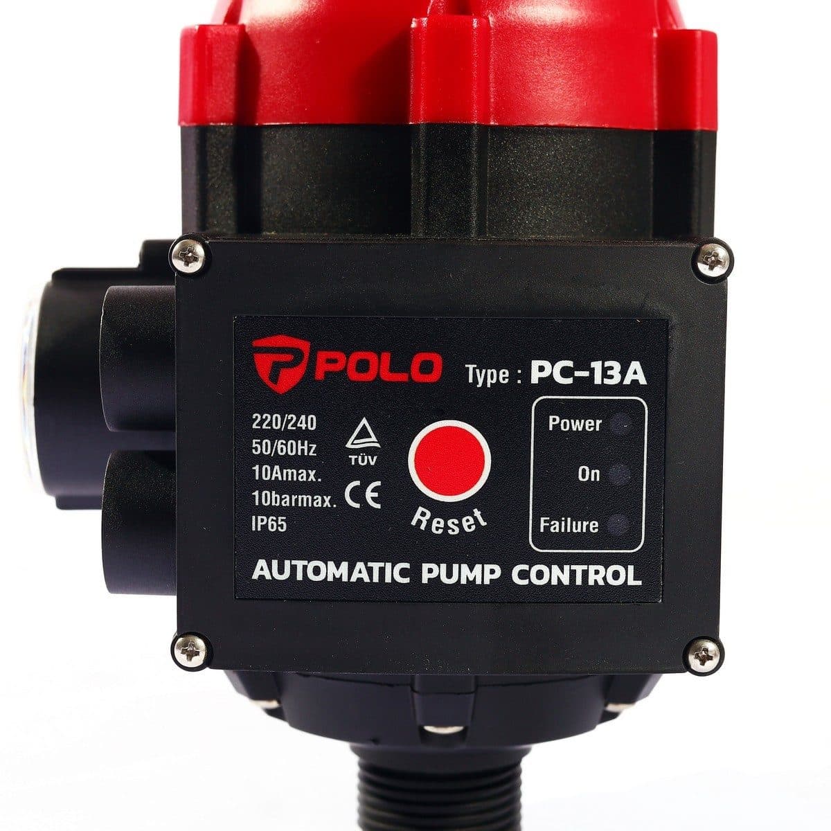 POLO สวิทช์ปั๊มน้ำอัตโนมัติแบบมีเกจ 1100 วัตต์ แรงดัน 10 บาร์ รุ่น PC-13A เกลียวนอก 1 นิ้ว อุณหภูมิสูงสุด 40 - 60°C เปลี่ยนปั๊มน้ำธรรมดาให้ก