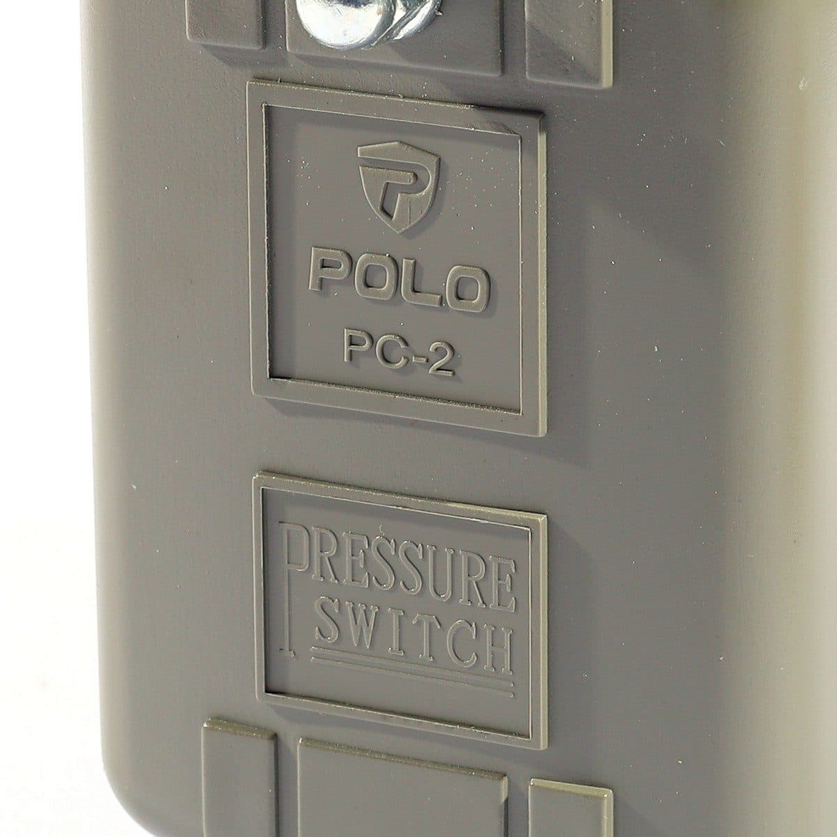 POLO สวิทช์แรงดัน 220 โวลต์ 1.38 - 2.76 บาร์ (20 - 40 PSI) รุ่น PC-2 เกลียวใน 1/4 นิ้ว อุณหภูมิสูงสุด 40-60°C ระดับการป้องกันน้ำ กับฝุ่น IP2
