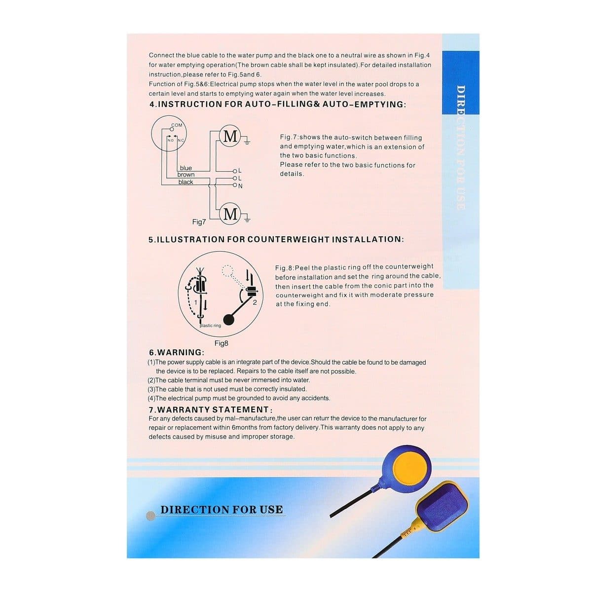 POLO สวิทช์ลูกลอยไฟฟ้า 220 โวลต์ 16 แอมป์ รุ่น PC-8A อุณหภูมิสูงสุด 50°C ระดับการป้องกันน้ำ กับฝุ่น IP68 (โปโล)