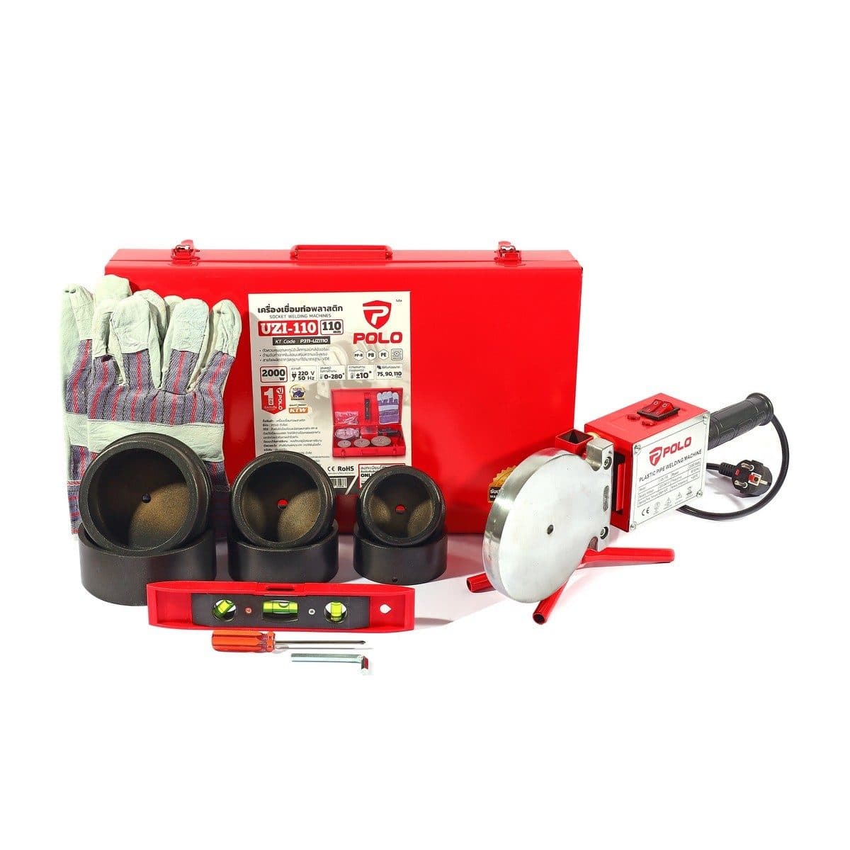 POLO เครื่องเชื่อมท่อ กำลังไฟ 1,800 วัตต์ รุ่น UZI-110 ใช้กับท่อขนาด 75, 90, 110 มม. ทนทานต่ออุณหภูมิ  ±10 องศาเซลเซียส (โปโล)