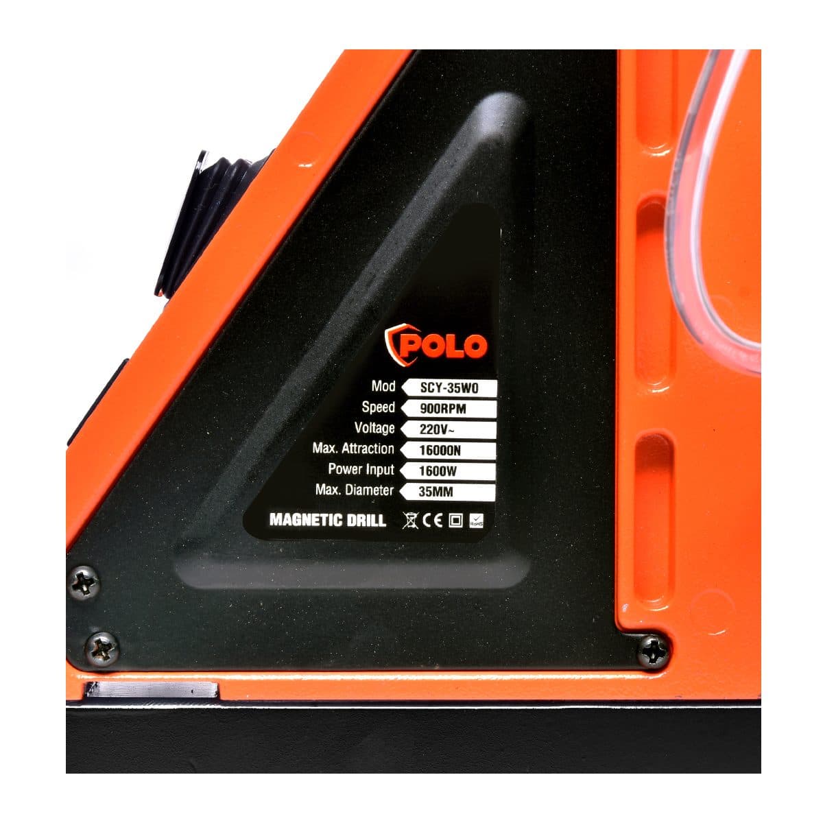 POLO สว่านแท่นแม่เหล็ก ขนาด 35 มม. กำลังไฟฟ้า 1,600 วัตต์ รุ่น SCY-35WO ความเร็วรอบ 900 รอบ/นาที แรงดูดแม่เหล็ก 16,000 N (โปโล)