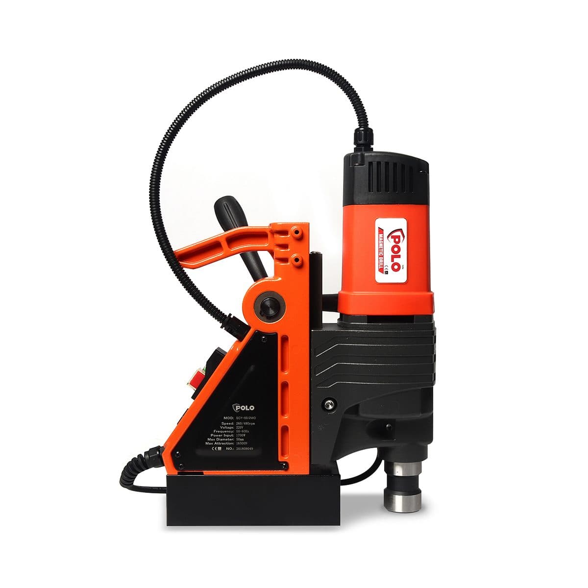 POLO สว่านแท่นแม่เหล็ก ขนาด 50 มม. กำลังไฟฟ้า 1,700 วัตต์ รุ่น SCY-502WO ความเร็วรอบ 235 / 435 รอบ/นาที แรงดูดแม่เหล็ก 16,500 N ปรับระดับควา