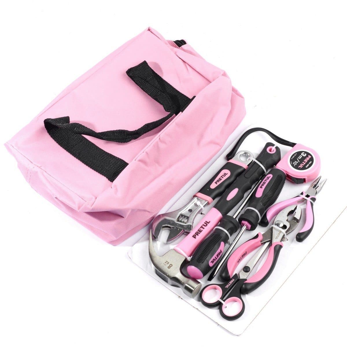PRETUL ชุดกระเป๋าเครื่องมือช่าง 8 ชิ้น สีชมพู รุ่น 21251 (พรีทูล)