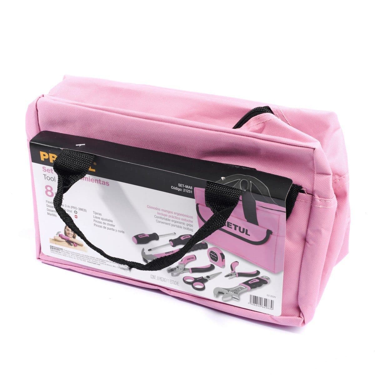 PRETUL ชุดกระเป๋าเครื่องมือช่าง 8 ชิ้น สีชมพู รุ่น 21251 (พรีทูล)