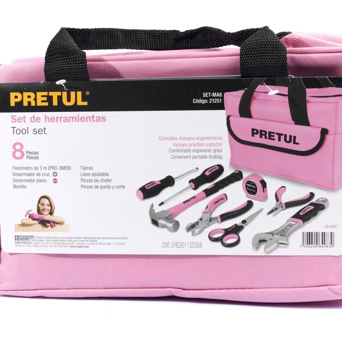 PRETUL ชุดกระเป๋าเครื่องมือช่าง 8 ชิ้น สีชมพู รุ่น 21251 (พรีทูล)