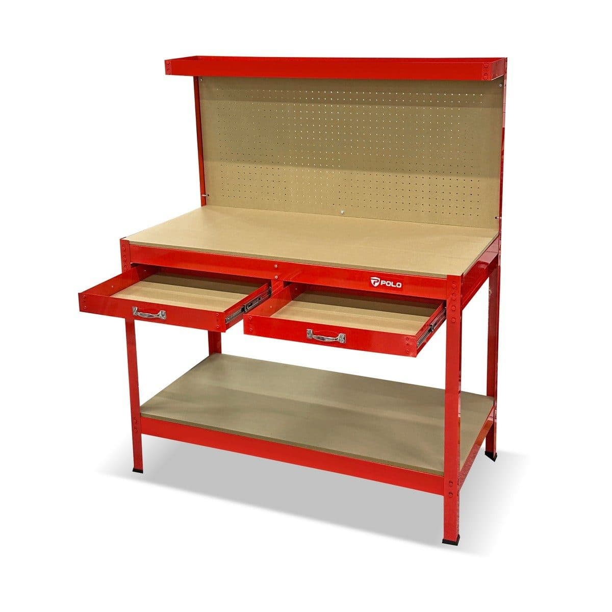 POLO โต๊ะเครื่องมือช่าง 1210X610X1500 มม. รับน้ำหนัก 100 กก. รุ่น YH-WT006 ผนังด้านหลังสามารถแขวนอุปกรณ์ได้ มีลิ้นชัก 2 ช่อง (โปโล)