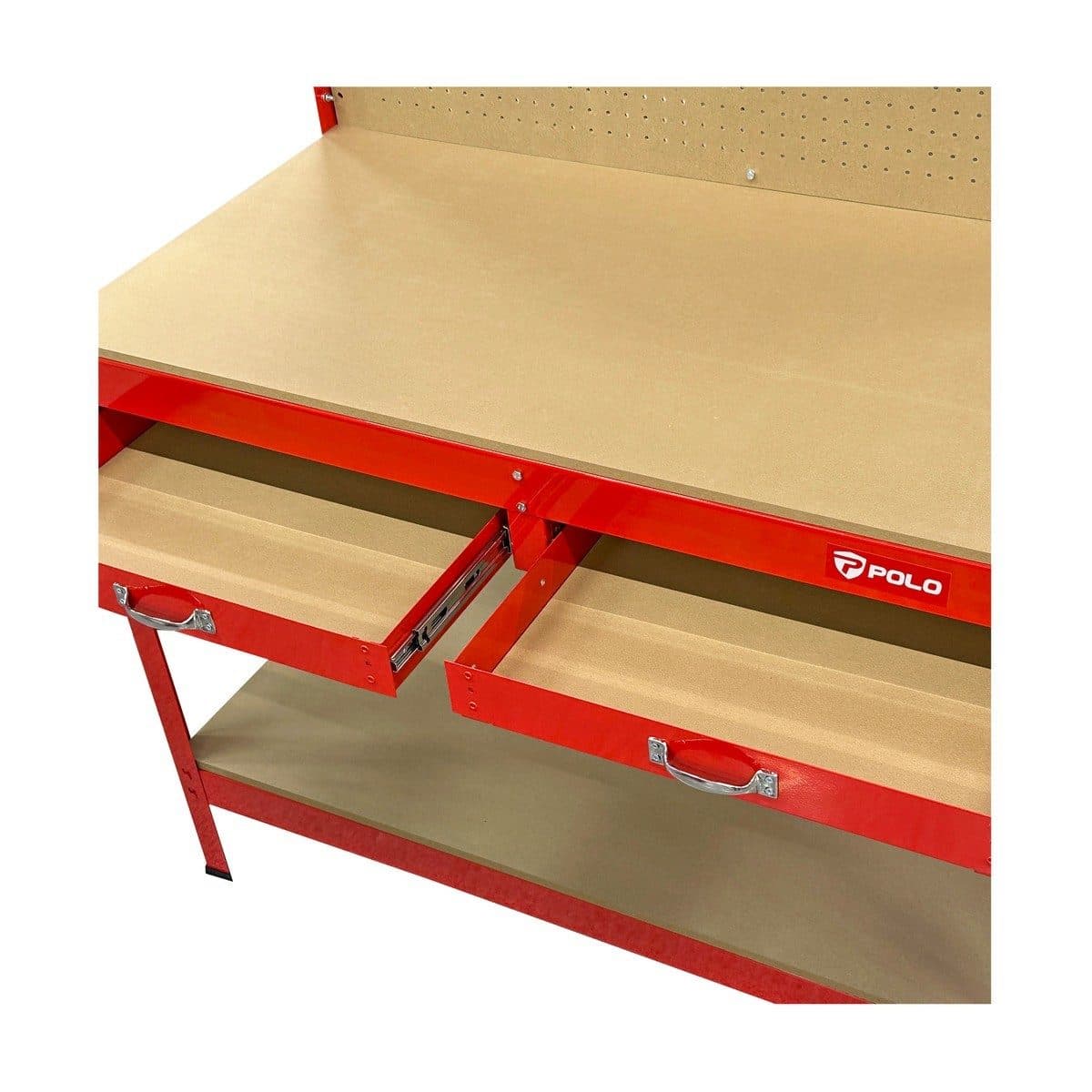 POLO โต๊ะเครื่องมือช่าง 1210X610X1500 มม. รับน้ำหนัก 100 กก. รุ่น YH-WT006 ผนังด้านหลังสามารถแขวนอุปกรณ์ได้ มีลิ้นชัก 2 ช่อง (โปโล)