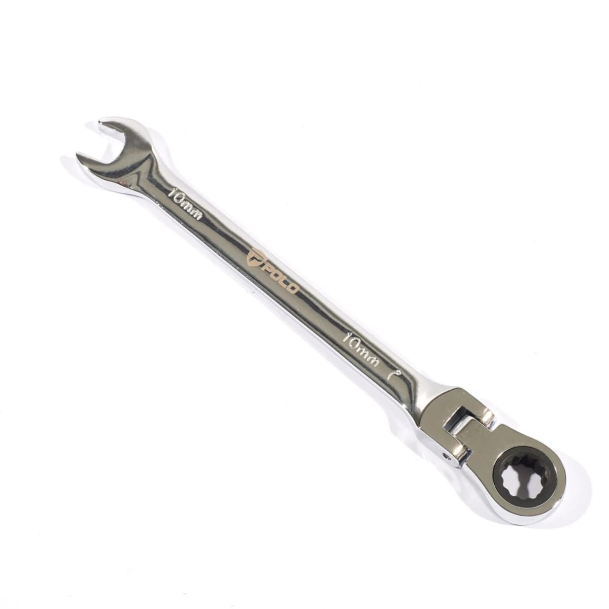 POLO ประแจแหวนเกียร์คอพับ เบอร์ 10 ยาว 160 มม. รอบปรับ 5 องศา 72 ฟัน คอปรับได้ 180 องศา (โปโล)