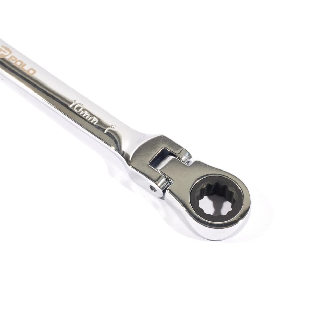 POLO ประแจแหวนเกียร์คอพับ เบอร์ 10 ยาว 160 มม. รอบปรับ 5 องศา 72 ฟัน คอปรับได้ 180 องศา (โปโล)