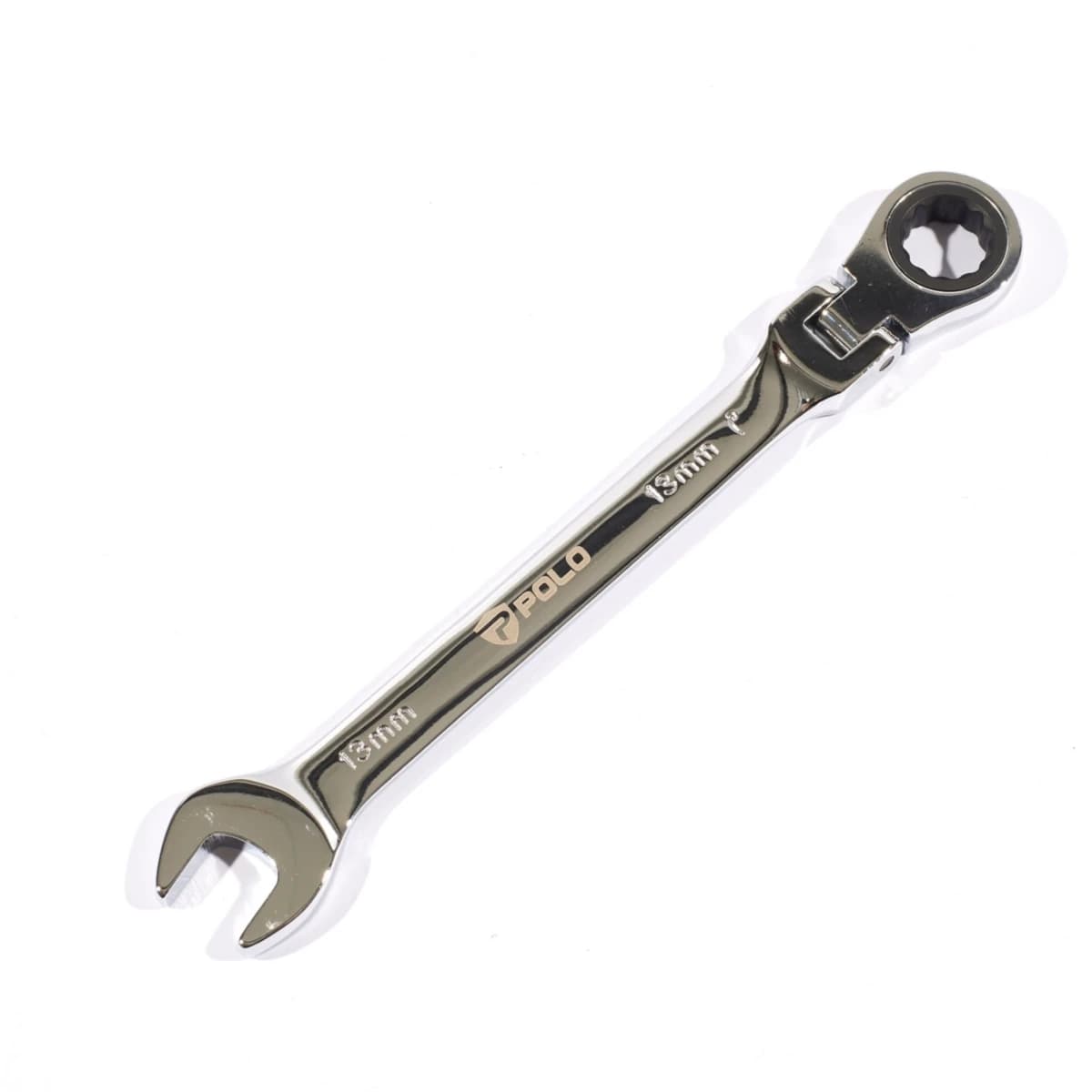 POLO ประแจแหวนเกียร์คอพับ เบอร์ 13 ยาว 179 มม. รอบปรับ 5 องศา 72 ฟัน คอปรับได้ 180 องศา (โปโล)