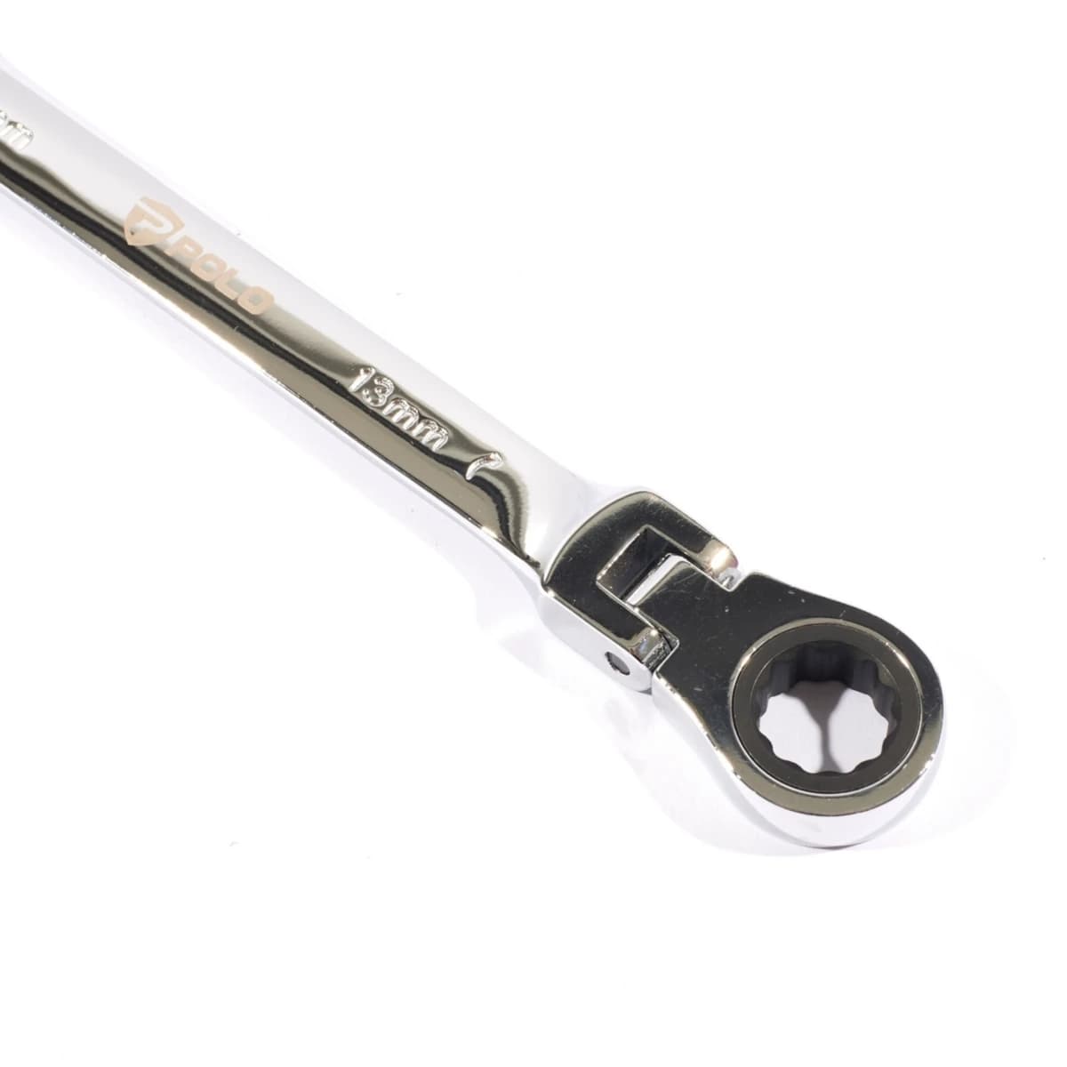 POLO ประแจแหวนเกียร์คอพับ เบอร์ 13 ยาว 179 มม. รอบปรับ 5 องศา 72 ฟัน คอปรับได้ 180 องศา (โปโล)