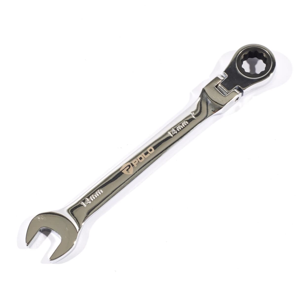 POLO ประแจแหวนเกียร์คอพับ เบอร์ 14 ยาว 192 มม. รอบปรับ 5 องศา 72 ฟัน คอปรับได้ 180 องศา (โปโล)