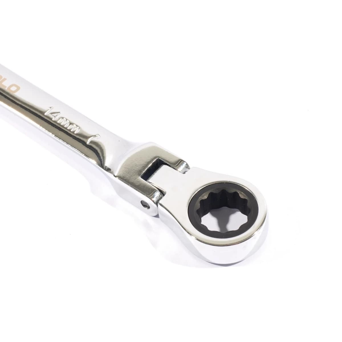 POLO ประแจแหวนเกียร์คอพับ เบอร์ 14 ยาว 192 มม. รอบปรับ 5 องศา 72 ฟัน คอปรับได้ 180 องศา (โปโล)