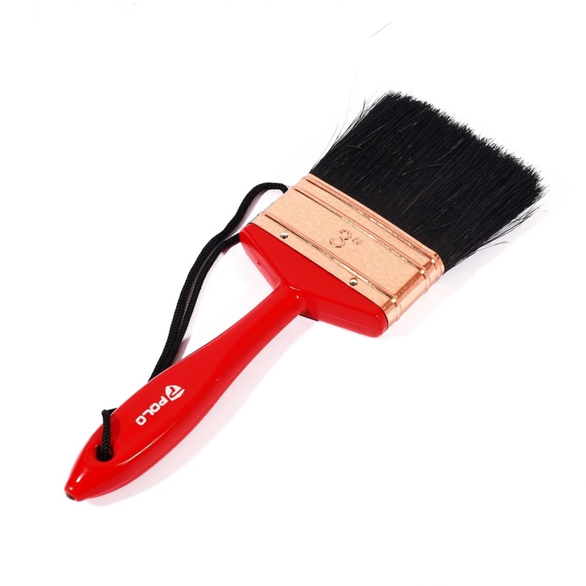 POLO แปรงทาสีขนดำ ขนาด 3 นิ้ว รุ่น PM ด้ามน้ำเงิน ทำจากขนสัตว์ 70% + พลาสติก 30% แข็งแรง ทนทาน พร้อมเชือก (12 ชิ้น/กล่อง) (โปโล)