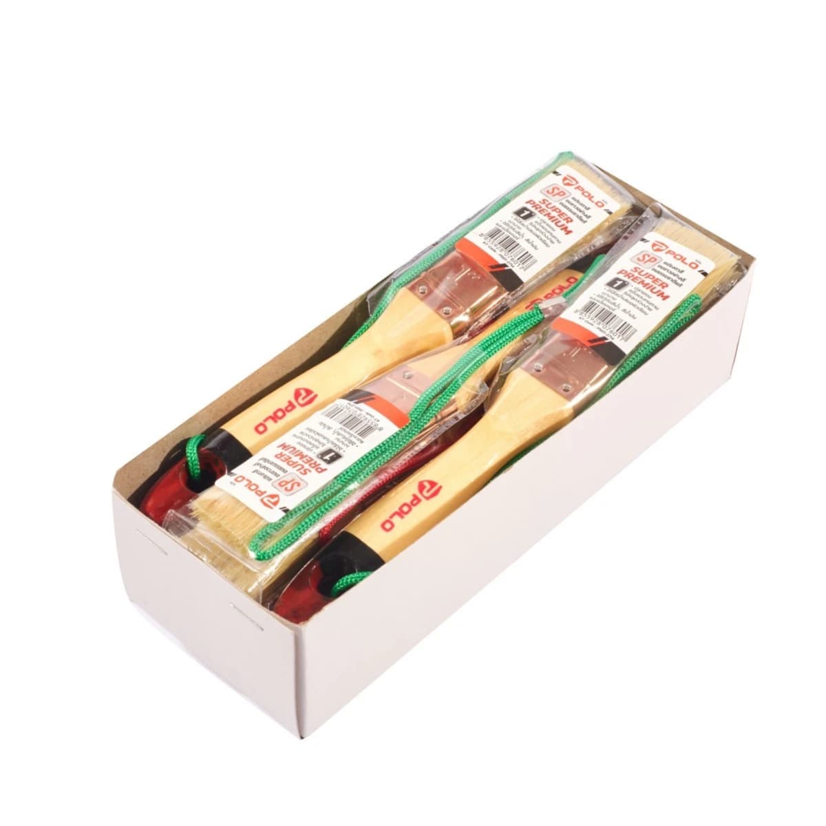 POLO แปรงทาสีขนขาว ขนาด 1 นิ้ว รุ่น SP ด้ามไม้ ทำจากขนสัตว์ 70% + พลาสติก 30% แข็งแรง ทนทาน (12 ชิ้น/กล่อง) (โปโล)