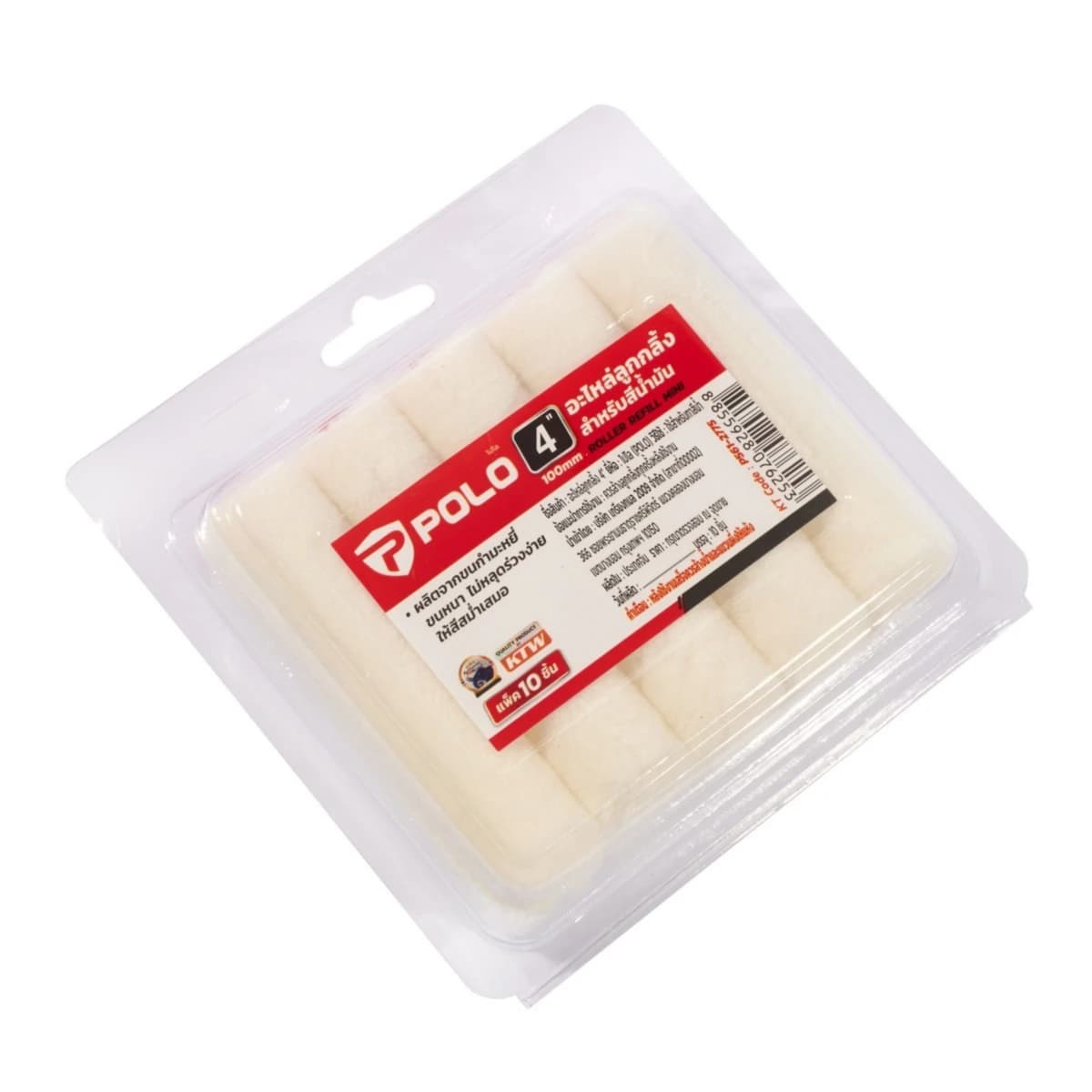 POLO ลูกกลิ้งทาสีน้ำมัน 4 นิ้ว ผลิตจากขนกำมะหยี่ ขนหนา ไม่หลุดร่วงง่าย ให้สีสม่ำเสมอ บรรจุ 10ชิ้น/แพ็ค (โปโล)