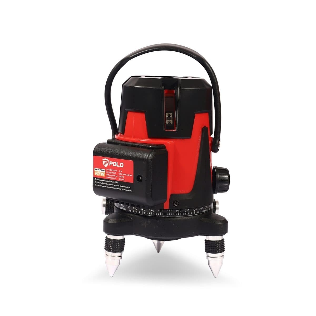 POLO เครื่องวัดระดับเลเซอร์แสงเขียว 5 เส้น และถ่านแบตเตอรี่ Li-ion 2 ก้อน รุ่น WG-508 พร้อมขาตั้ง 1.2 เมตร สำหรับใช้ภายในอาคาร และภายนอกอาคา