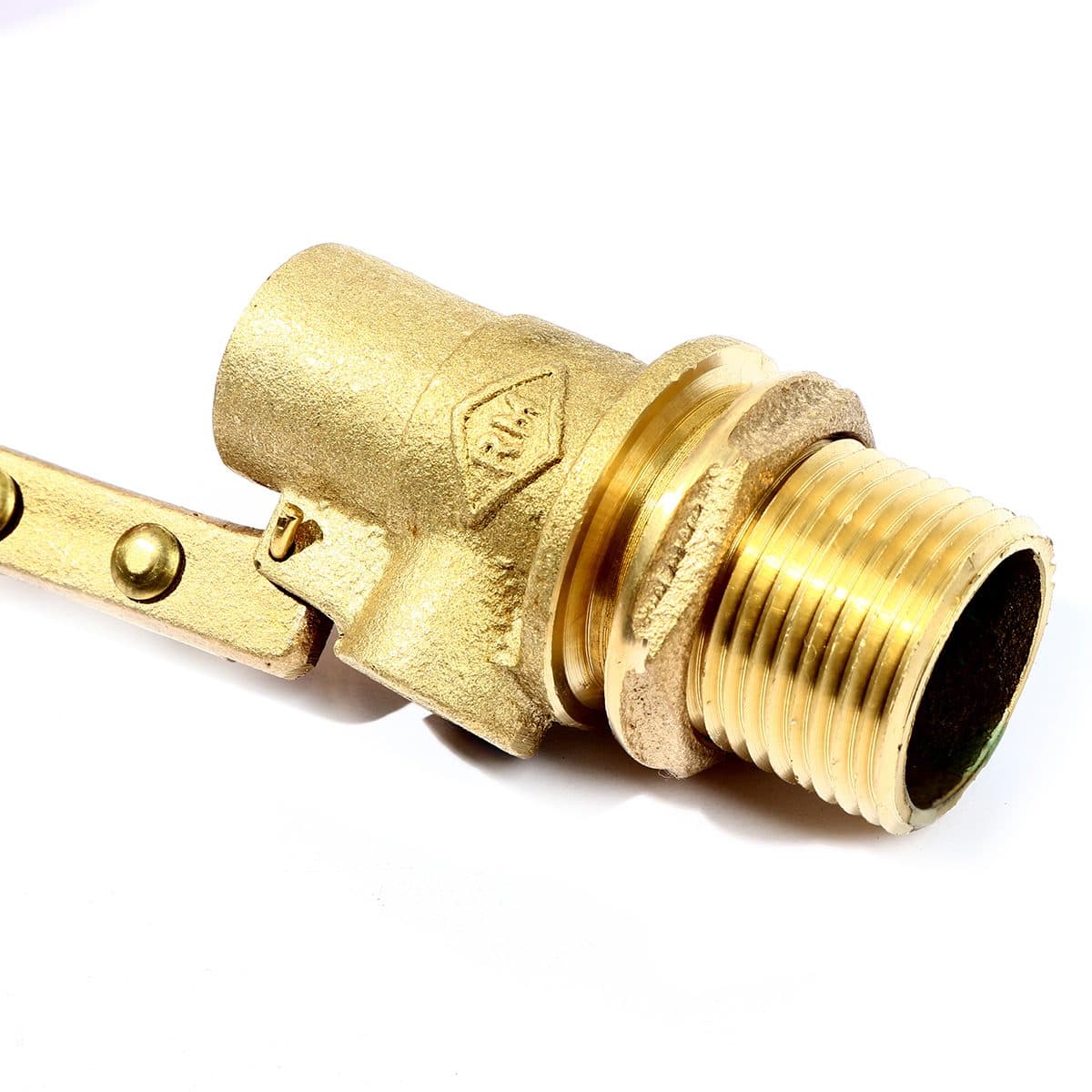 ลูกลอย พลาสติก แบรนด์ อาร์เอ็ม (RM) ขนาด 1 นิ้ว (8 หุน) แหวนทองเหลือง + ไส้ทองเหลือง ใช้สำหรับติดตั้งกับแท้งค์น้ำ ทำหน้าที่เปิด-ปิดวาล์วน้ำใ