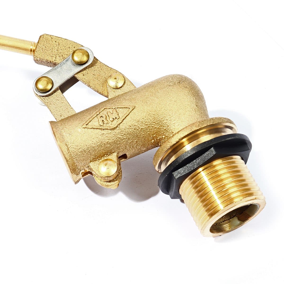 ลูกลอยฉาก พลาสติก แบรนด์ อาร์เอ็ม (RM) ขนาด 1 นิ้ว แหวนพลาสติก + ไส้พลาสติก ใช้สำหรับติดตั้งกับแท้งค์น้ำ ทำหน้าที่เปิด-ปิดวาล์วน้ำในแท้งค์