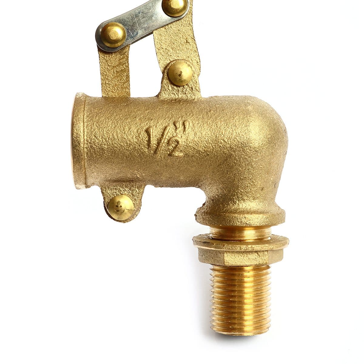 ลูกลอยฉาก พลาสติก แบรนด์ อาร์เอ็ม (RM) ขนาด 1/2 นิ้ว (4 หุน) แหวนทองเหลือง + ไส้ทองเหลือง ใช้สำหรับติดตั้งกับแท้งค์น้ำ ทำหน้าที่เปิด-ปิดวาล์