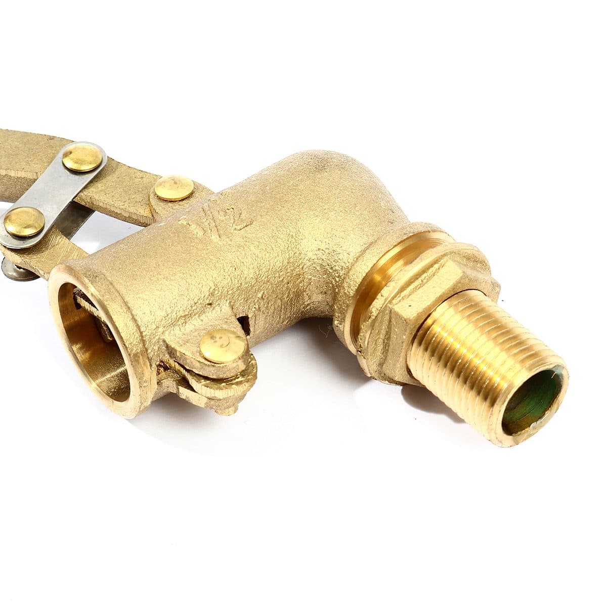 ลูกลอยฉาก พลาสติก แบรนด์ อาร์เอ็ม (RM) ขนาด 1/2 นิ้ว (4 หุน) แหวนทองเหลือง + ไส้ทองเหลือง ใช้สำหรับติดตั้งกับแท้งค์น้ำ ทำหน้าที่เปิด-ปิดวาล์