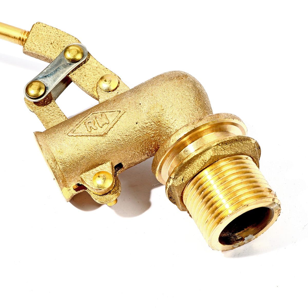 ลูกลอยฉาก พลาสติก แบรนด์ อาร์เอ็ม (RM) ขนาด 1 นิ้ว แหวนทองเหลือง + ไส้ทองเหลือง ใช้สำหรับติดตั้งกับแท้งค์น้ำ ทำหน้าที่เปิด-ปิดวาล์วน้ำในแท้ง