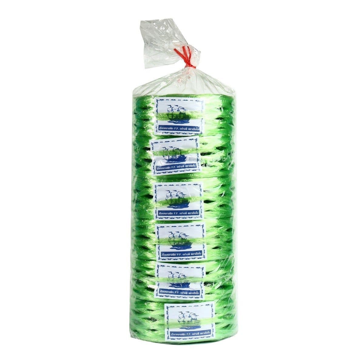 เรือใบ เชือกฟางเส้นกลาง สีเขียว หน้ากว้างประมาณ 3 นิ้ว เหนียว ไม่ขาดง่าย (บรรจุ 6 ม้วน/แพ็ค)