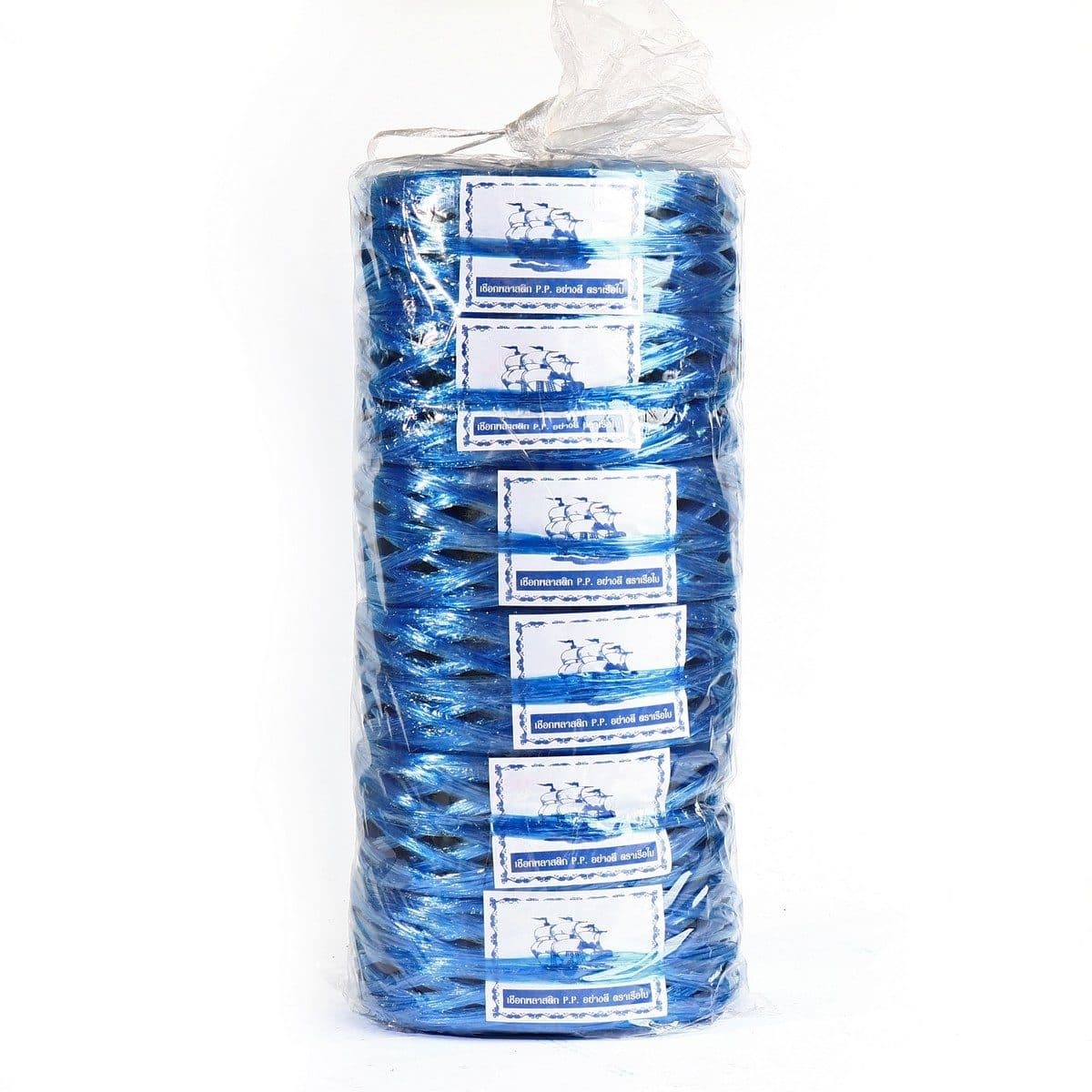 เรือใบ เชือกฟางเส้นกลาง สีน้ำเงิน หน้ากว้างประมาณ 3 นิ้ว เหนียว ไม่ขาดง่าย (บรรจุ 6 ม้วน/แพ็ค)