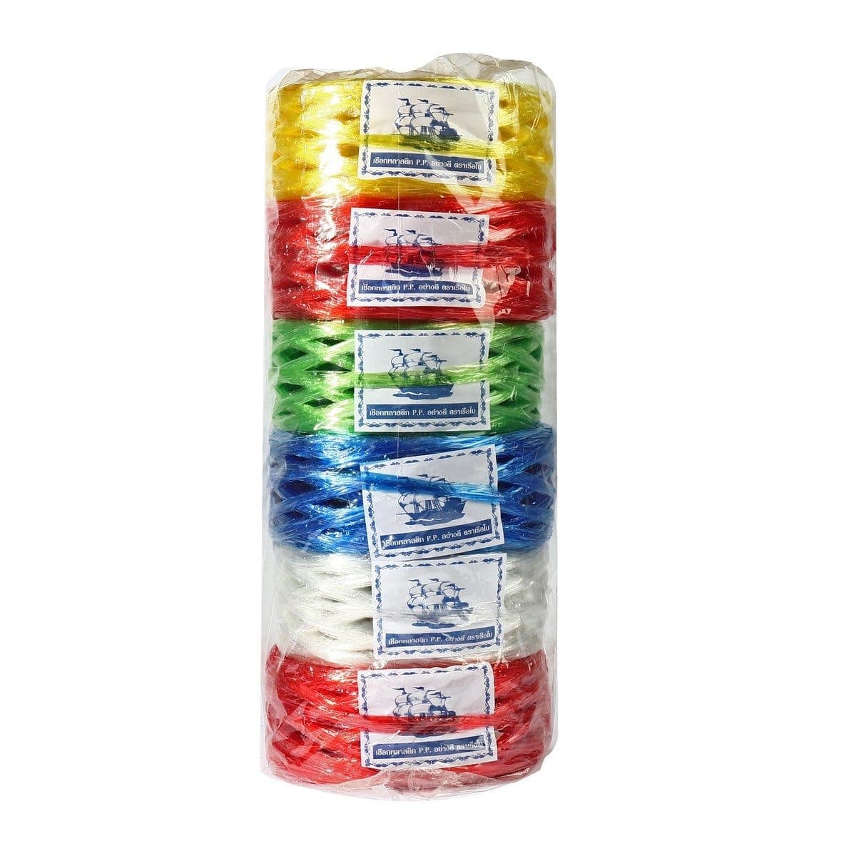 เรือใบ เชือกฟางเส้นกลาง คละสี หน้ากว้างประมาณ 3 นิ้ว เหนียว ไม่ขาดง่าย (บรรจุ 6 ม้วน/แพ็ค)