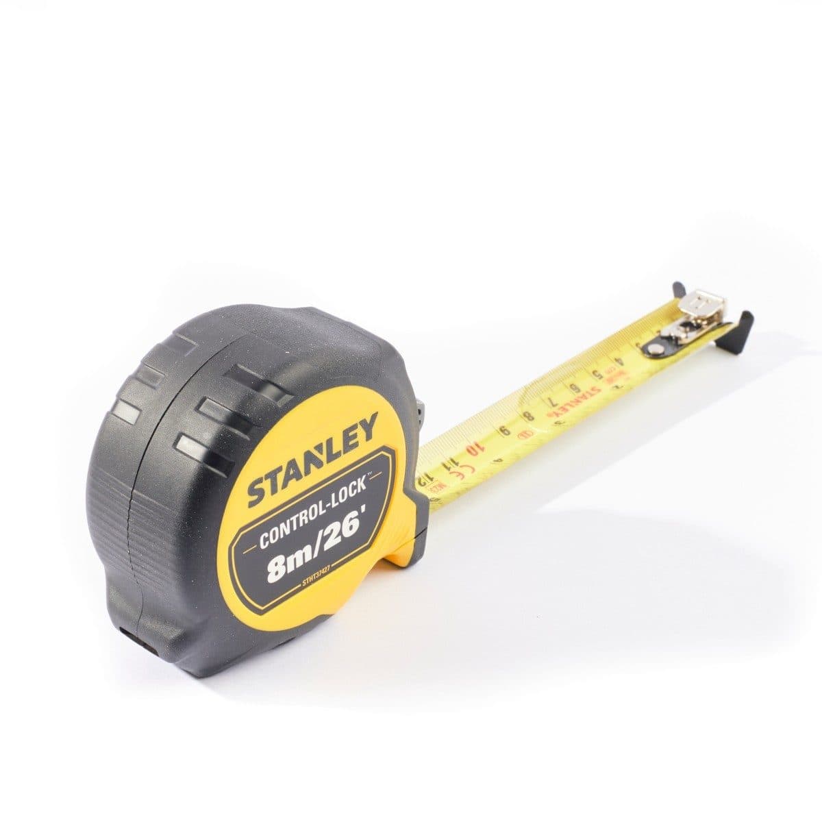 STANLEY ตลับเมตร 8 เมตร Control-Lock รุ่น STHT37427-30 สายวัดกว้าง 25 มม. ตะขอเกี่ยวขนาดใหญ่เหมาะกับทุกพื้นผิว น้ำหนักเบา (สแตนเล่ย์)
