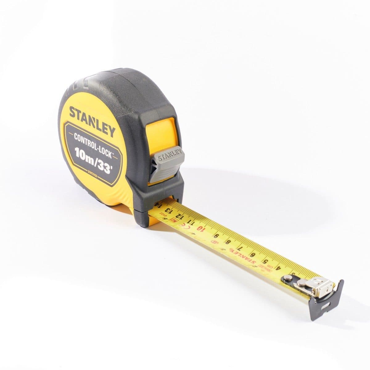 STANLEY ตลับเมตร 10 เมตร Control-Lock รุ่น STHT37433-30 สายวัดกว้าง 25 มม. ตะขอเกี่ยวขนาดใหญ่เหมาะกับทุกพื้นผิว น้ำหนักเบา (สแตนเล่ย์)