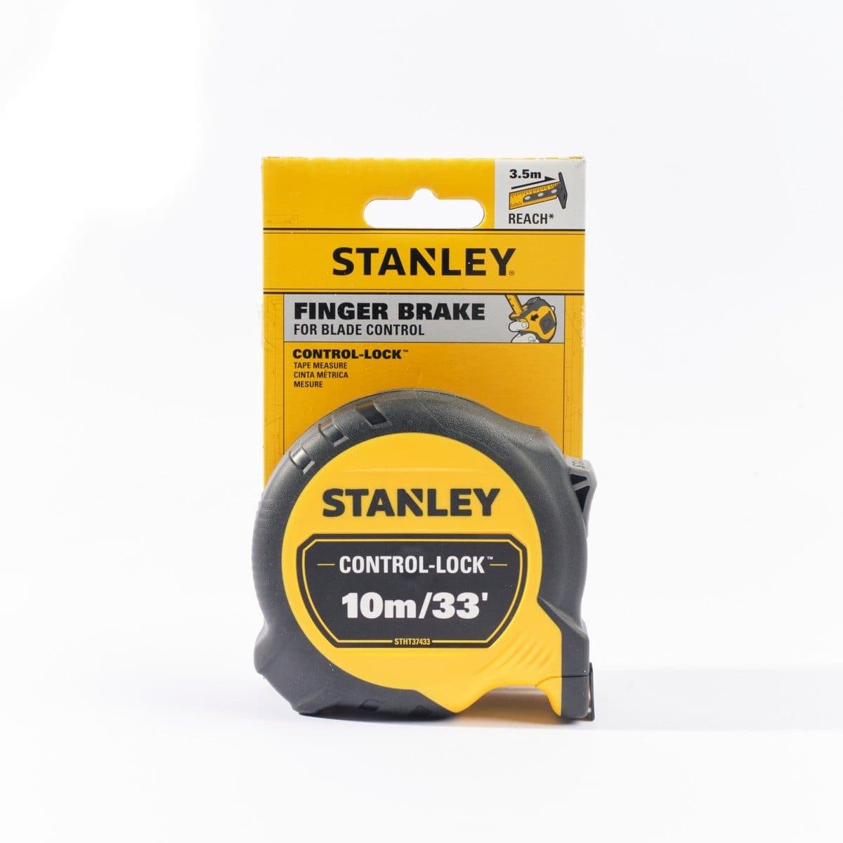STANLEY ตลับเมตร 10 เมตร Control-Lock รุ่น STHT37433-30 สายวัดกว้าง 25 มม. ตะขอเกี่ยวขนาดใหญ่เหมาะกับทุกพื้นผิว น้ำหนักเบา (สแตนเล่ย์)