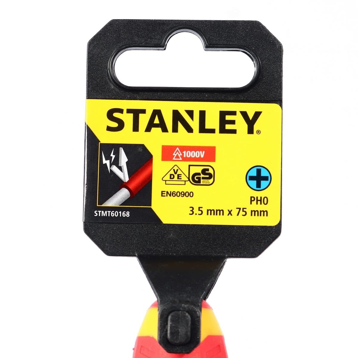 STANLEY ไขควงหุ้มฉนวนป้องกันกระแสไฟฟ้า รุ่น 60-168 ขนาด PH0x3.5x75 มม. ผ่านการทดสอบด้วยแรงไฟถึง 10,000 โวลต์ (สแตนเล่ย์)