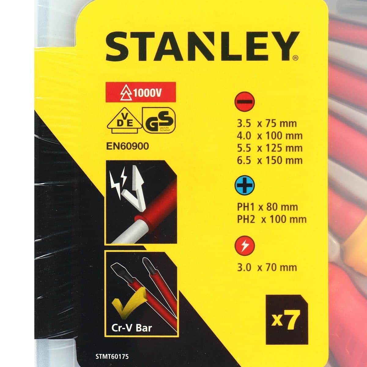STANLEY ชุดไขควงหุ้มฉนวน 6 ชิ้น และ ไขควงวัดไฟ รุ่น 60-175 ได้รับการทดสอบกระแสไฟ 1,000 โวลต์ ก้านทำจากเหล็กโครมวานาเดียม มาตรฐาน EN60900 (สแ