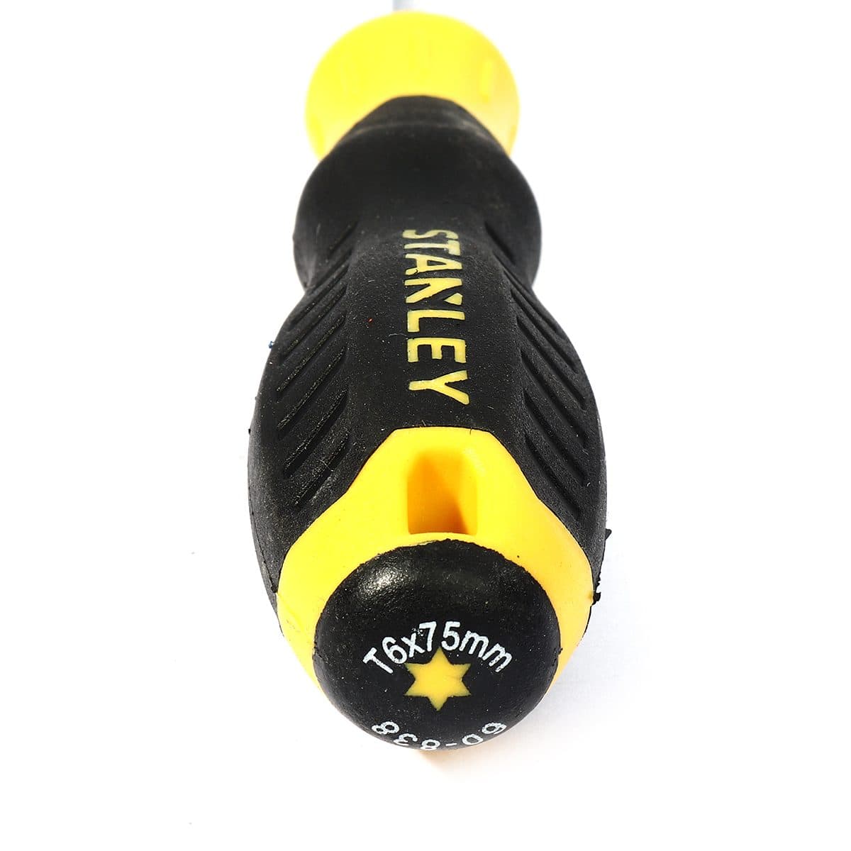 ไขควงปากจีบ 60-838 สแตนเล่ย์ (STANLEY) ขนาด T6X80 มม. ผลิตจากเหล็กเหนียวโครมวานาเดียมปลายปากไขควงเป็นแม่เหล็กชุบแข็งด้วยแบล็คออกไซด์ ก้านชุบ