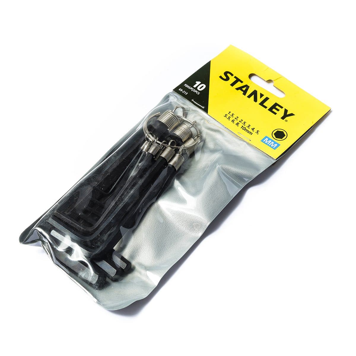 ชุดประแจแอล หัว 6 เหลี่ยม ก้านดำ แบบเข้าห่วง สแตนเล่ย์ (STANLEY) รุ่น 69-213 1 ชุด 10 ชิ้น ประกอบไปด้วยขนาด 1.5, 2, 2.5, 3, 4, 5, 5.5, 6, 8,