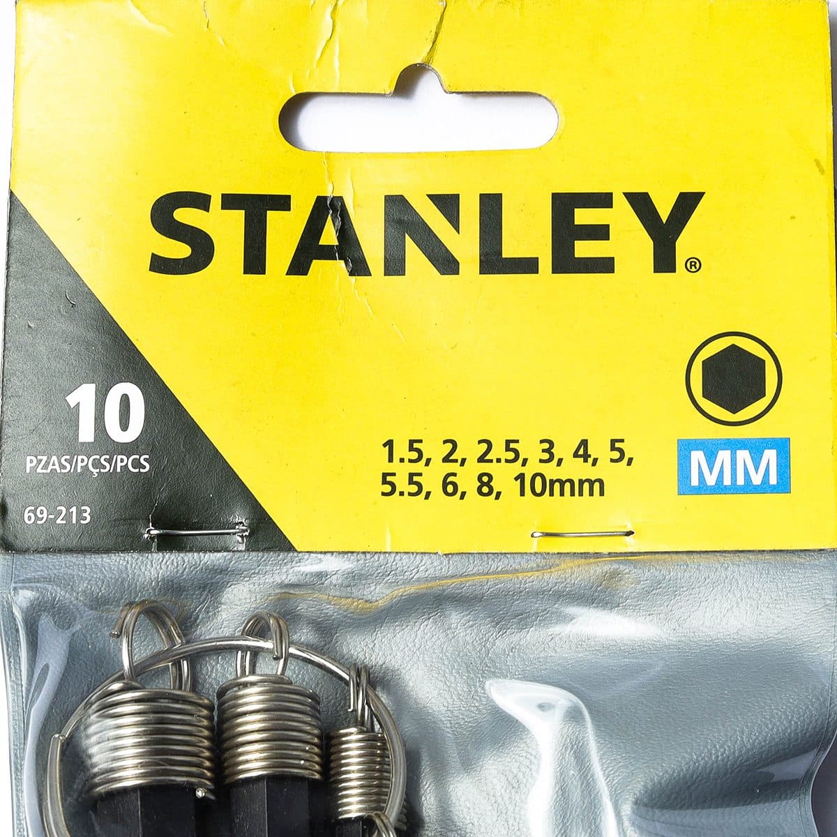ชุดประแจแอล หัว 6 เหลี่ยม ก้านดำ แบบเข้าห่วง สแตนเล่ย์ (STANLEY) รุ่น 69-213 1 ชุด 10 ชิ้น ประกอบไปด้วยขนาด 1.5, 2, 2.5, 3, 4, 5, 5.5, 6, 8,