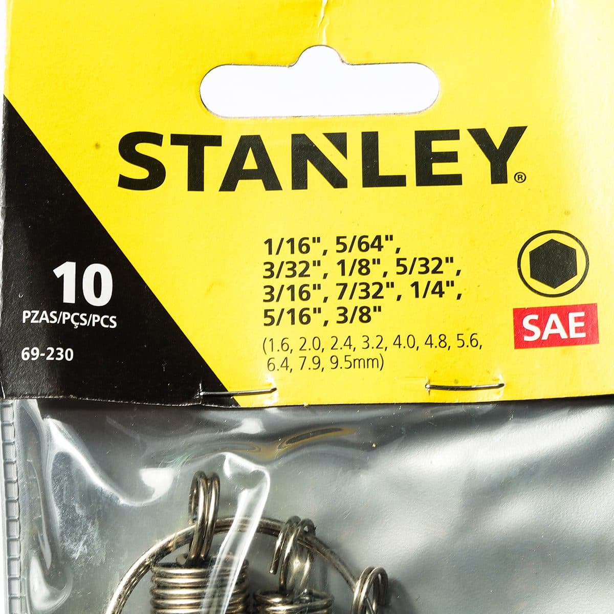 ชุดประแจแอล หัว 6 เหลี่ยม ก้านดำ แบบเข้าห่วง สแตนเล่ย์ (STANLEY) รุ่น 69-230 1 ชุด 10 ชิ้น ประกอบไปด้วยขนาด 1/16", 5/64", 3/32", 1/8", 5/32"