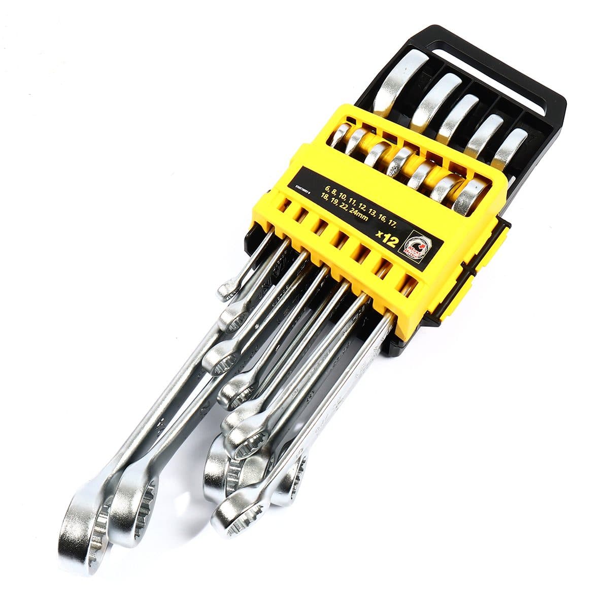 ชุดประแจแหวนข้างปากตาย 12 ชิ้น แบบแขวน สแตนเล่ย์ (STANLEY) รุ่น CWB ขนาด 6-24 มม. ในชุดประกอบไปด้วยเบอร์ 6,8,10,11,12,13,16,17,18,19,22,24 ม