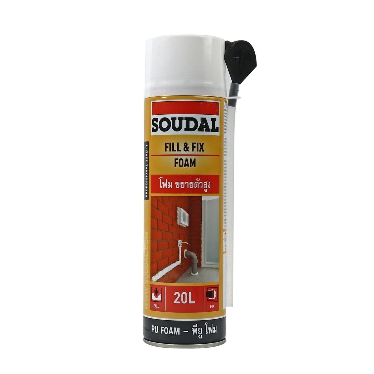 สเปรย์โฟม พียูโฟม ฟิลล์ &amp; ฟิกซ์โฟม ซูดัล (SOUDAL) ขนาด 500 มล. โฟมโพลียูรีเทนอุดรอยรั่ว ยึดเกาะได้ดีกับหลายพื้นผิว คงรูปได้ดี ไม่หดหรือข