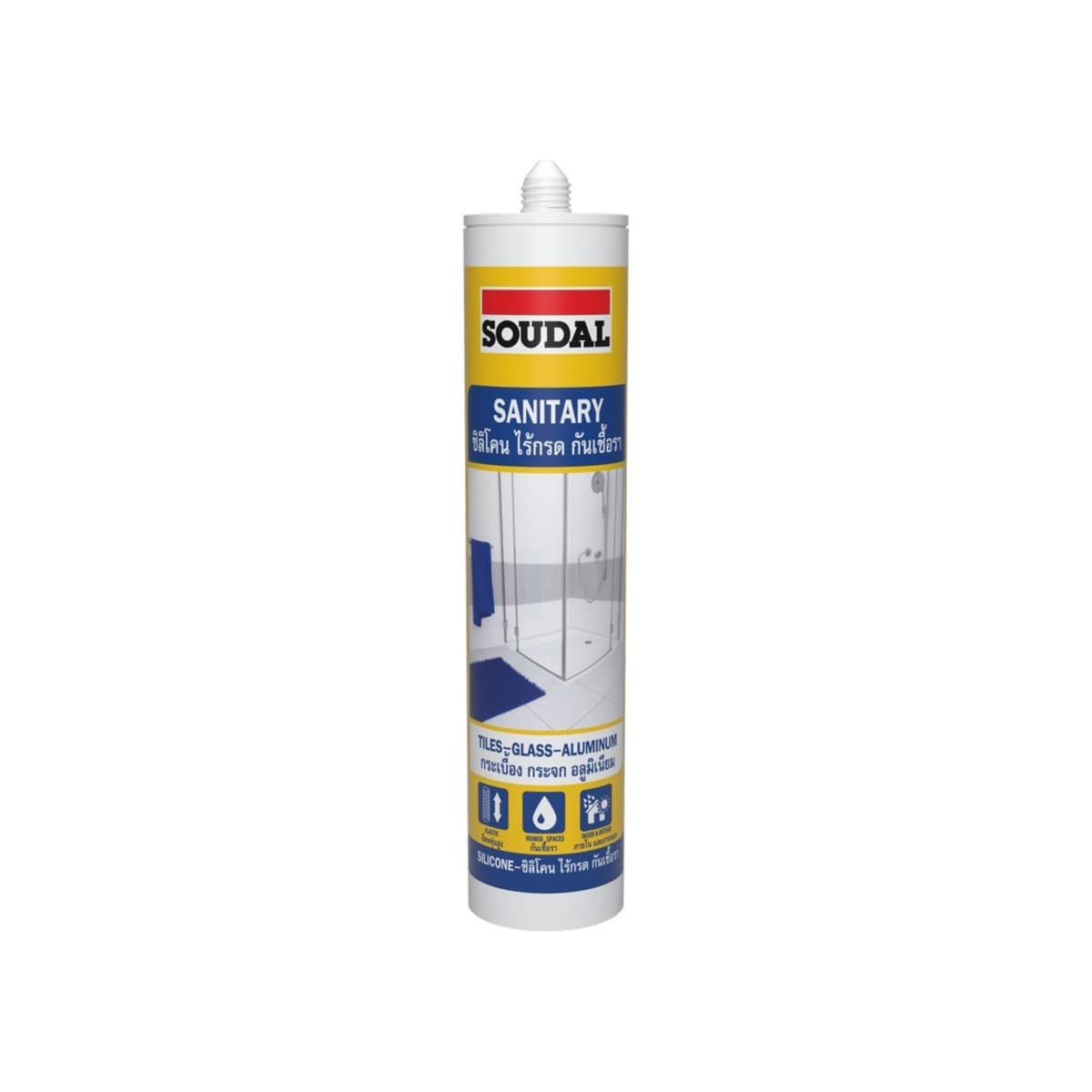 ยาแนวซิลิโคน ชนิดไม่มีกรด กันเชื้อรา สีใส 270 ml. ซูดัล (SOUDAL) ใช้งานง่าย ทนทานต่อสภาพอากาศและรังสียูวี มีความยืดหยุ่นทนทานหลังการแห้งตัว