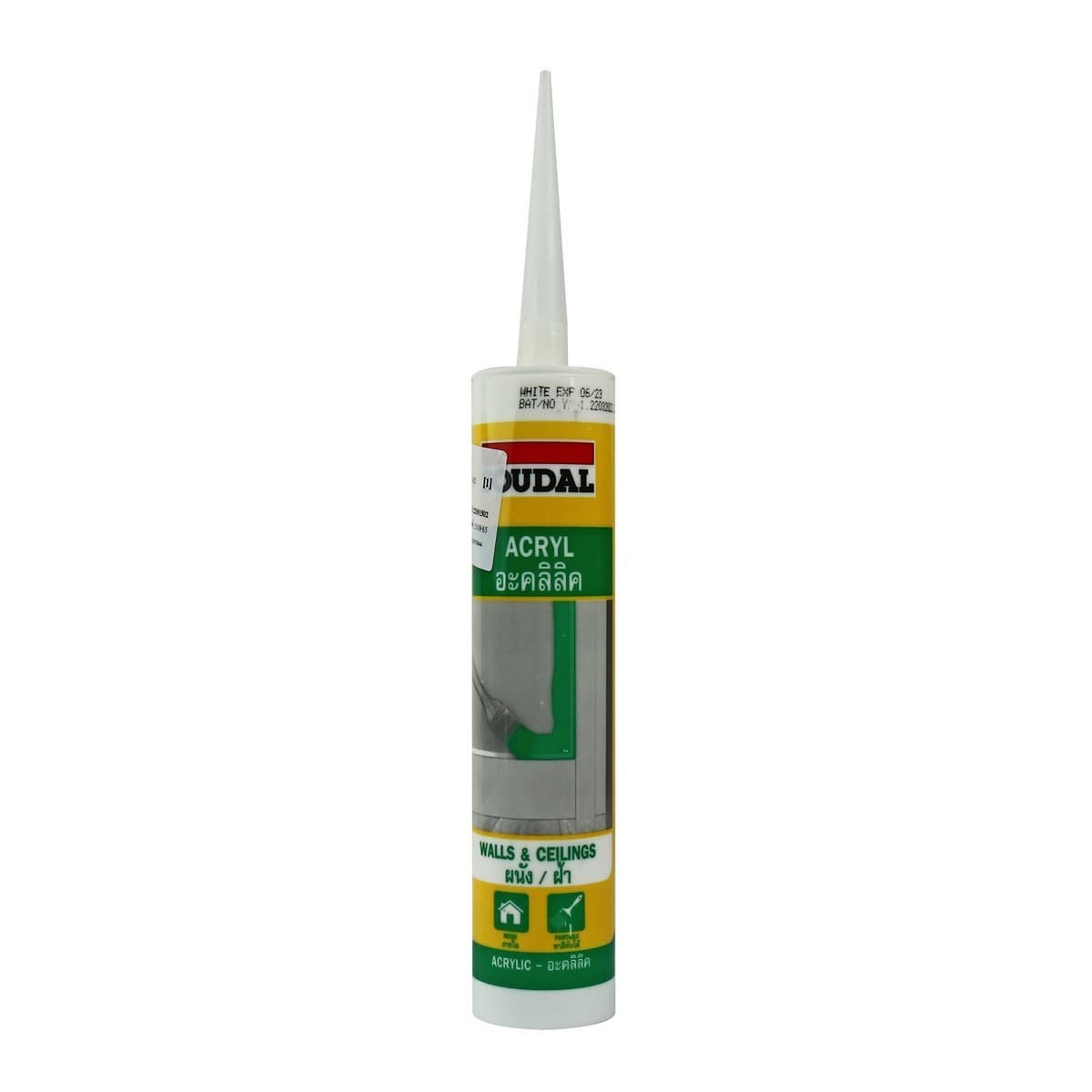 ยาแนวอะคริลิก สีขาว 450 กรัม ซูดัล (SOUDAL) ไม่ซีดจาง ป้องกันน้ำได้ดี สามารถทาสีทับได้ ใช้ยาแนวงานเฟอร์นิเจอร์ งานบัว