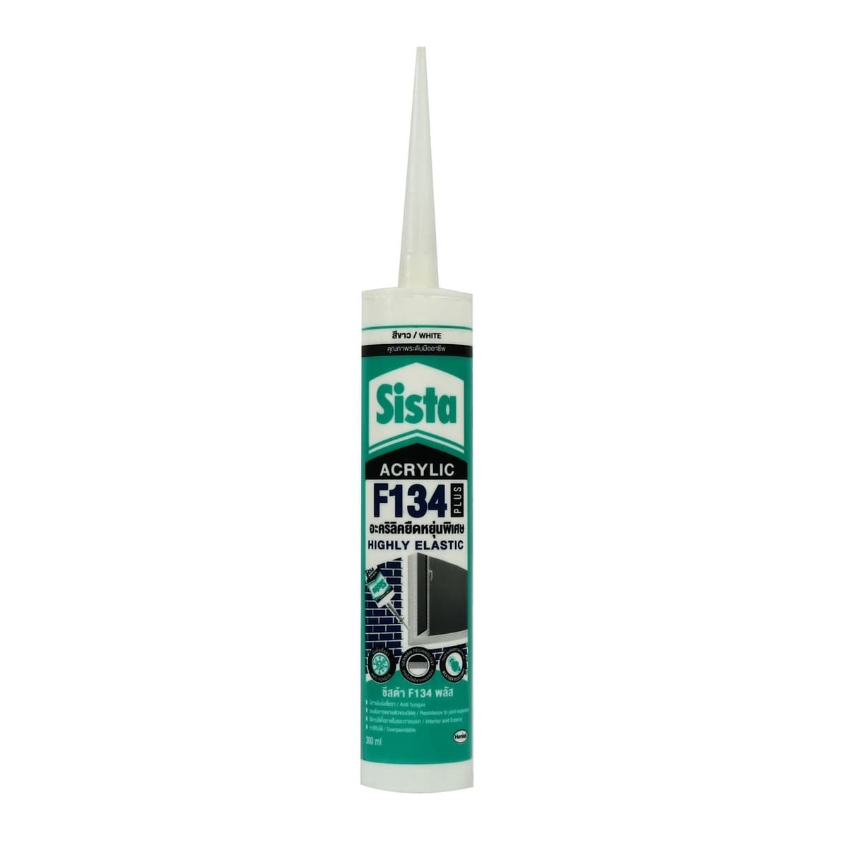 SISTA อะคริลิคยาแนวยืดหยุ่นสูง สีขาว F134 พลัส ขนาด 300 มล. ป้องกันเชื้อรา สามารถอุดรอยต่อของงานปูน คอนกรีต ไม้ ไวนิล ทนทานต่อทุกสภาพอากาศ ส