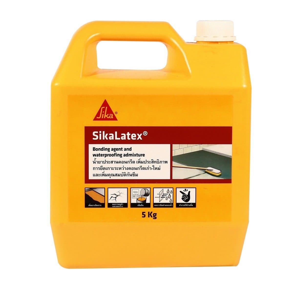 SIKA ลาเท็กซ์ น้ำยาประสานคอนกรีต ขนาด 5 กก. ใช้ผสมกับปูนทราย เพื่อเพิ่มการยึดเกาะระหว่างคอนกรีตเก่าและคอนกรีตใหม่ ช่วยลดการหดตัวและรอยแตกร้า