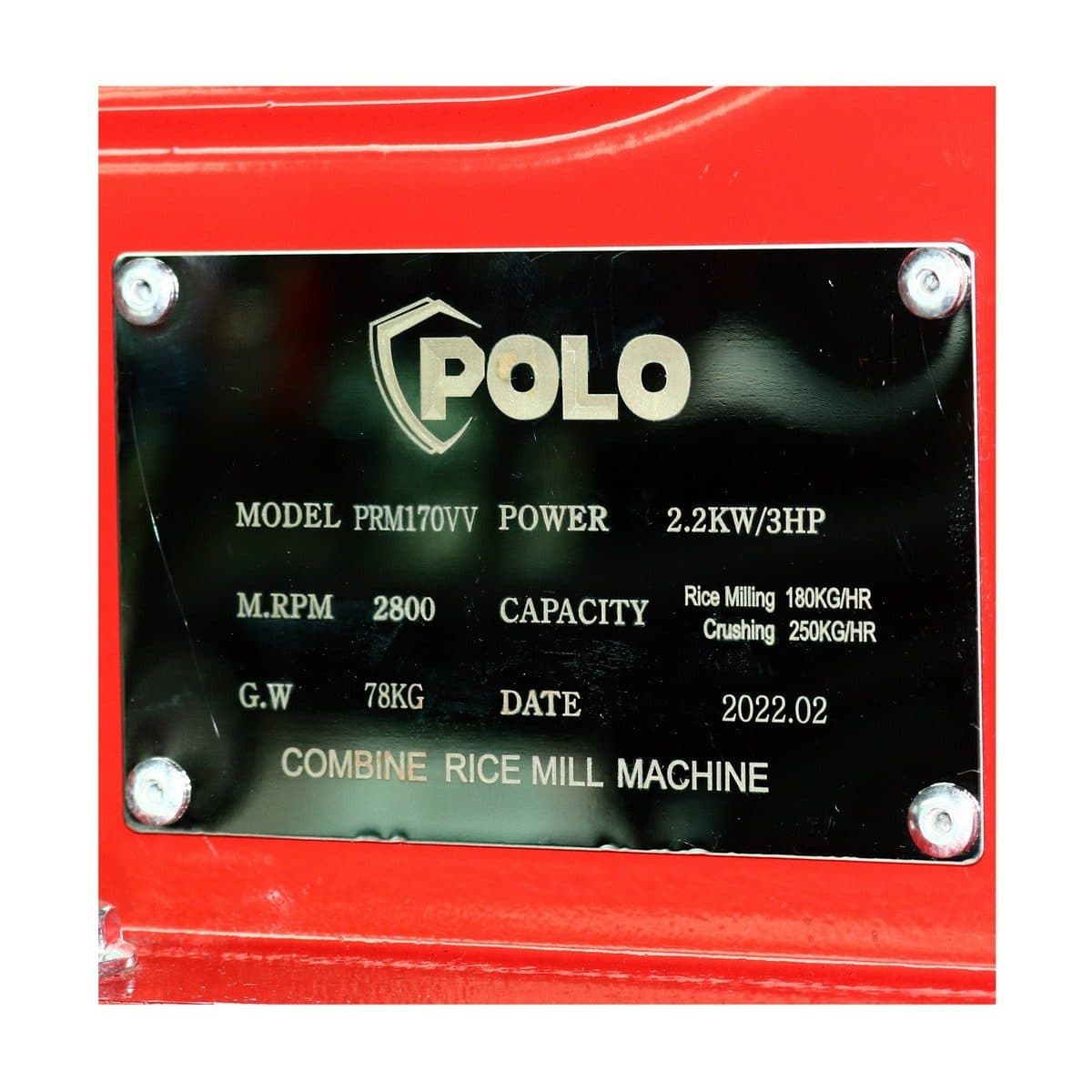 POLO เครื่องสีข้าว 5 ระบบ สีข้าว + โม่ (ครบชุด) มอเตอร์ 2.2 กิโลวัตต์ (3 แรงม้า) รุ่น PRM170VV อัตราการสีข้าว 160 กก./ชม. อัตราการบด 250 กก.